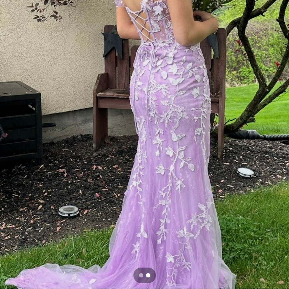 Lavender Floral Lace Prom Dress